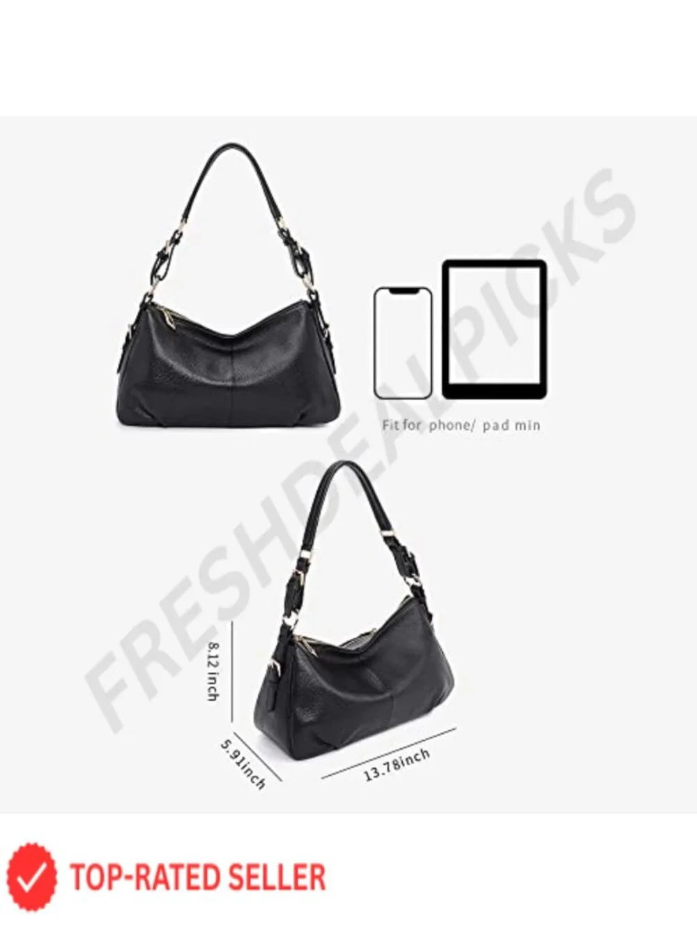Genuine Leather Hobo Bag Adjustable Strap Shoulder Tote Purse